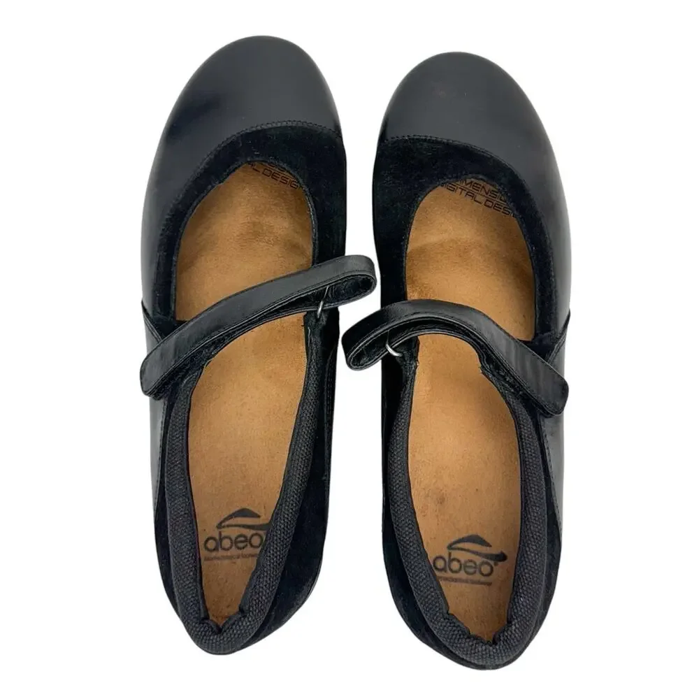 abeo Black Leather‎ Suede Orthotic Arch Support Mary Jane Comfort Shoe Sz 9.5